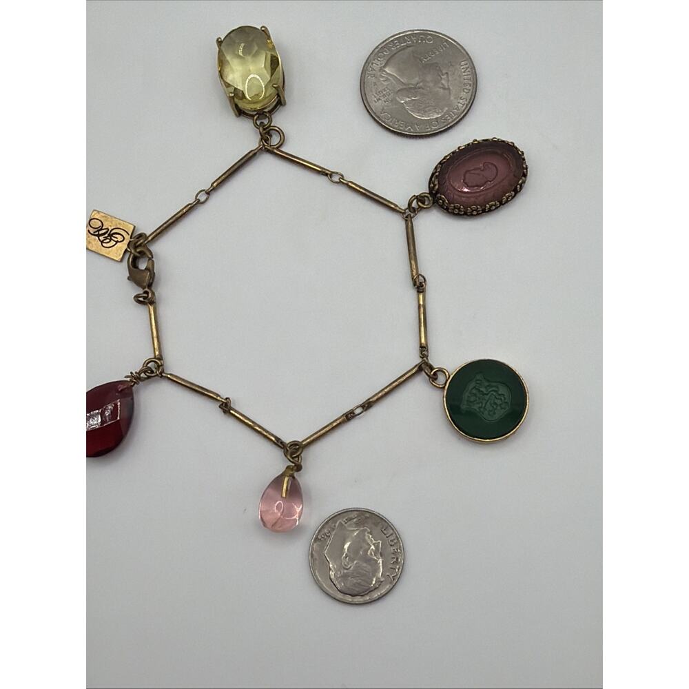 Aristocrate Charm Bracelet Intaglio Cameo Teardrop Glass on Stick Chain - Picture 2 of 11